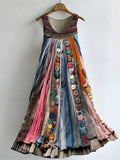 Boho Colorful Textile Flowy Linen Blend Tank Dress elevenforest