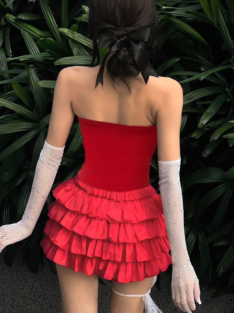 Taruxy Bow Splice Crop Tops Off Shoulder Backless Bodycon Tank Top Hot Club Party Slim Vest Woman