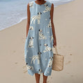 Comstylish Retro Cute Dalmatian Dog With Paw Prints Linen Tank Midi Dress