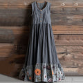 Vintage Denim Floral Patch Design Women's Dress elevenforest