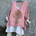 Women's Breast Cancer Consciousness Tree Of Life Webbing Linen T-shirt