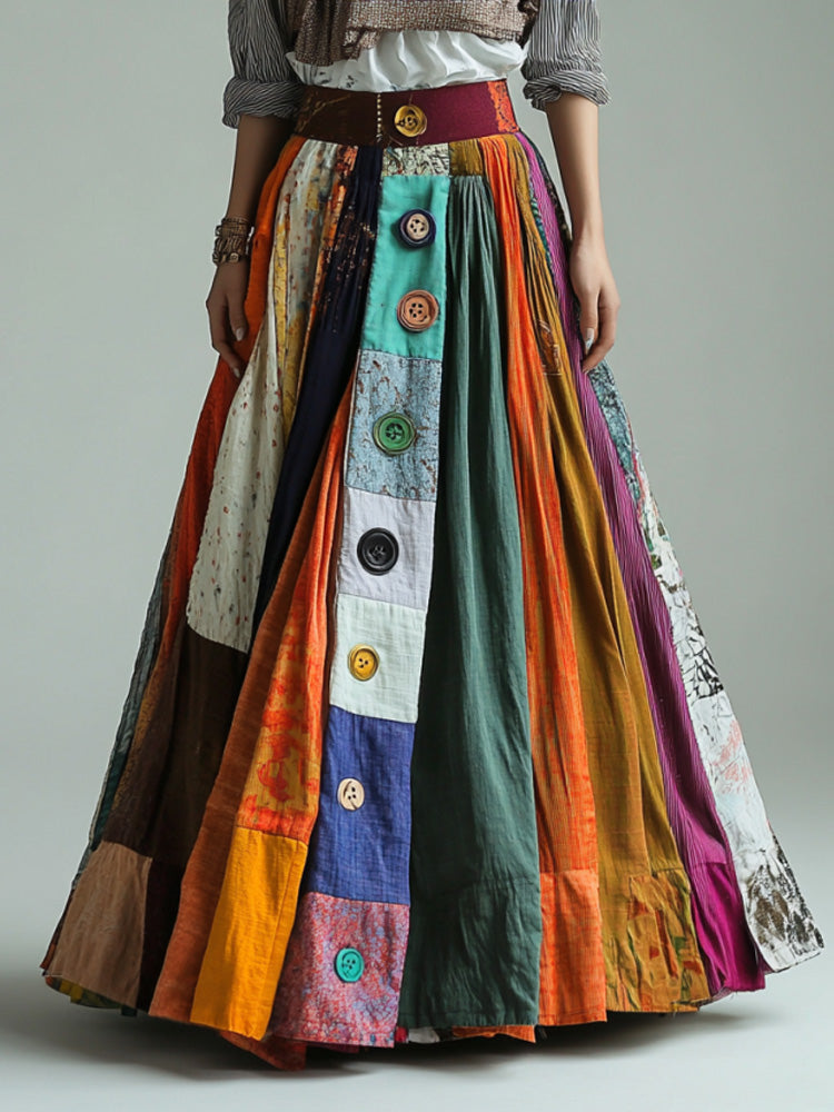 Bohemian Style Colorful Patchwork Ethnic Print Skirt elevenforest