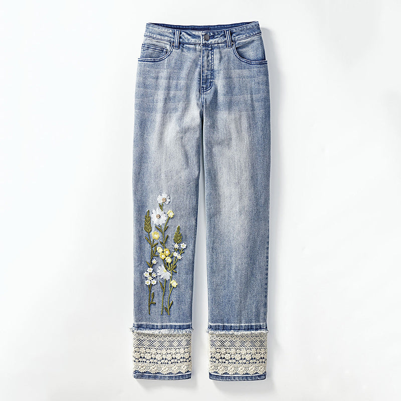 Floral Embroidered Lace Patchwork Art Inspiration Design Jeans elevenforest