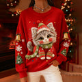 Comstylish Women's Christmas Cute Cat Art Knit Sweater