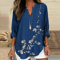 Comstylish Vintage Floral Art Printed V Neck Casual Long Sleeve Shirt