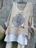Geometric Japanese Sashiko Fiber Art Linen Blend Tunic elevenforest