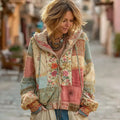 Women's Vintage Bohemian Floral Panel Comfort Warm Zip Hoodie elevenforest