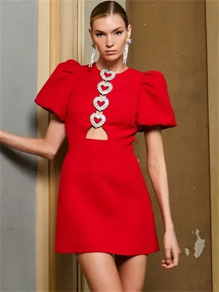 Tossy Bow Love Mini Dress Hollow Out Patchwork Short Sleeve Party Dress Female High Street Dress