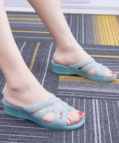 Blue Splicing Wedge Slide Sandals Hollow Out Peep Toe Ag1026