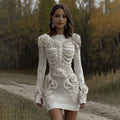Women's Vintage Halloween Skeleton Bones With Rose Art Cozy Sweater Dress elevenforest