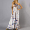 Resort Style Crochet Patchwork Floral Print Maxi Dress elevenforest