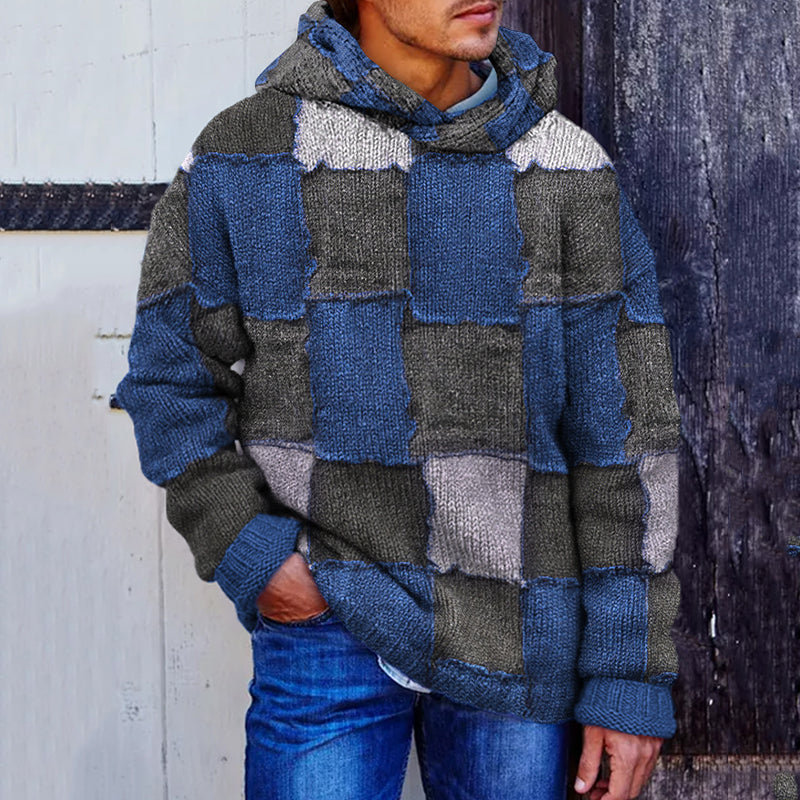 Men's Vintage Patchwork Cozy Hooded Sweater elevenforest