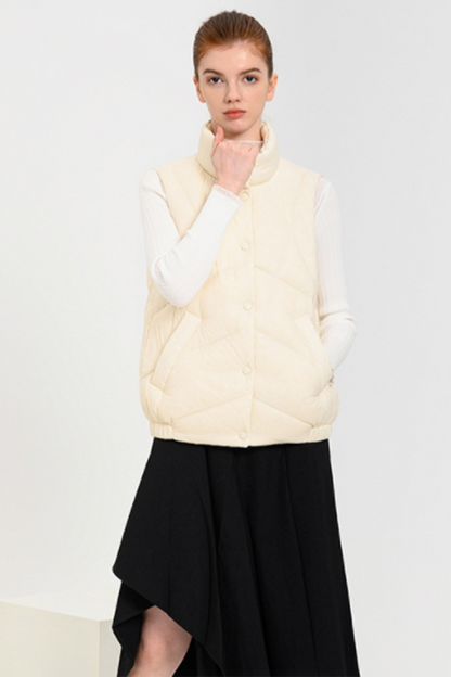 Daily Pocket Zipper White Duck Down Mandarin Collar Waistcoats(down Content 86%~90%)(3 Colors)