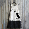 Vintage Abstract Creative Cute Black Cat  Play With Butterfly Art Linen Tank Dress elevenforest