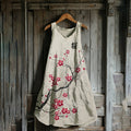 Vintage Cherry Blossom Art Linen Blend Tank Dress elevenforest