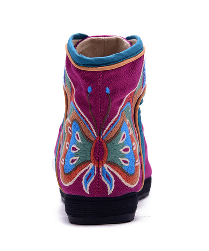 Retro Buckle Strap Flat Shoes Pink Cotton Fabric Embroidered Splicing Flats