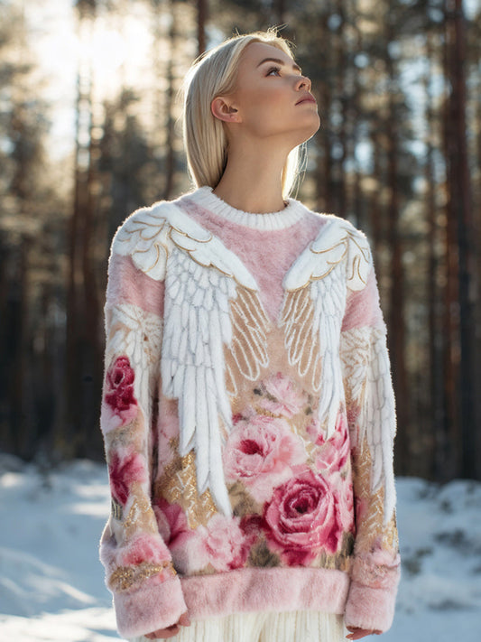 Boho Floral & Wings Women's Flannel Sweater