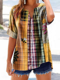 Women's Bohemian Floral Patchwork Art Print Casual Cotton And Linen Sh