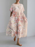 Cherry Blossom Print Linen Blend Maxi Dress elevenforest