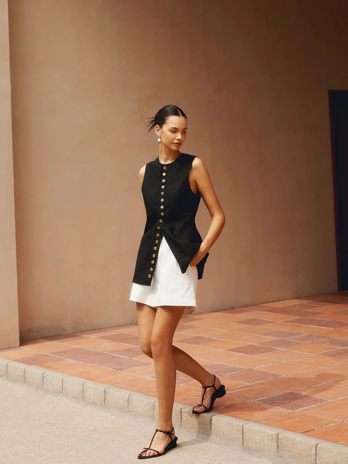 Black Button-front Vest