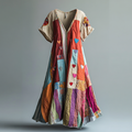 Women's Vintage Rainbow And Love Heart Art Linen V-neck Short Sleeve Dress elevenforest
