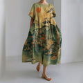 Comstylish Women's Japanese Art Print Short Sleeve Midi Dress