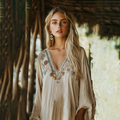 Boho Floral Tribal Embroidery Print Cotton And Linen Blend Loose Blouse elevenforest