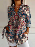 Women's Ethnic Pattern Art Print Casual Cotton Shirt