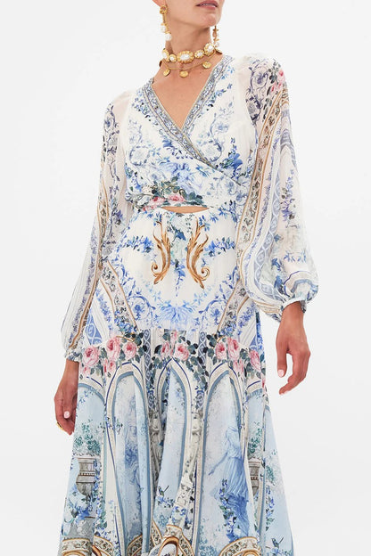V-neck Lantern Sleeve Midi Dress