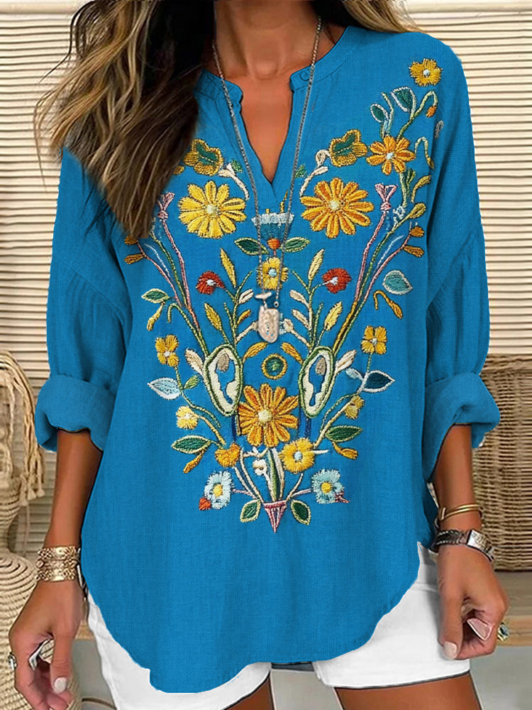 Ukrainian Folk Floral Embroidered Linen Blend Tunic elevenforest