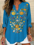 Ukrainian Folk Floral Embroidered Linen Blend Tunic elevenforest
