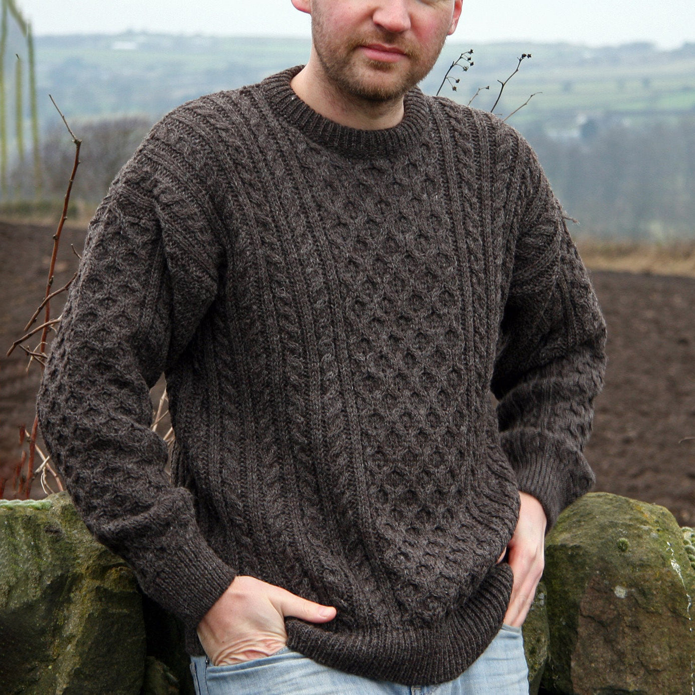 Men'S Aran Knitted Patterned Pullover Sweater elevenforest