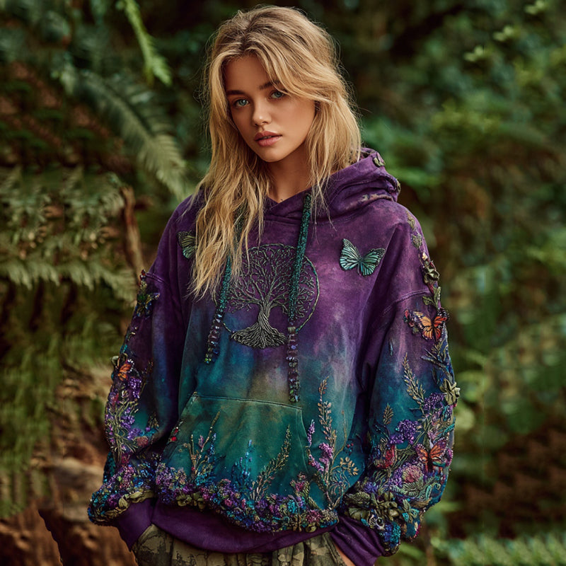 Women's Viking Tree Of Life Gradient Art Casual Hoodie elevenforest