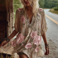 Ladies' Vintage-inspired Rose Embroidery Summer V-neck Short Skirt elevenforest