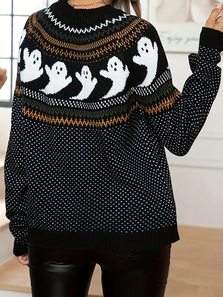 Halloween Ghost Polka Dot Pattern Knit Sweater artswardrobe