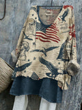 Comstylish Vintage America Patriotic Pattern Linen Tunic