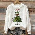 Comstylish Women's Fun Christmas Tree Cat Plush Sweater
