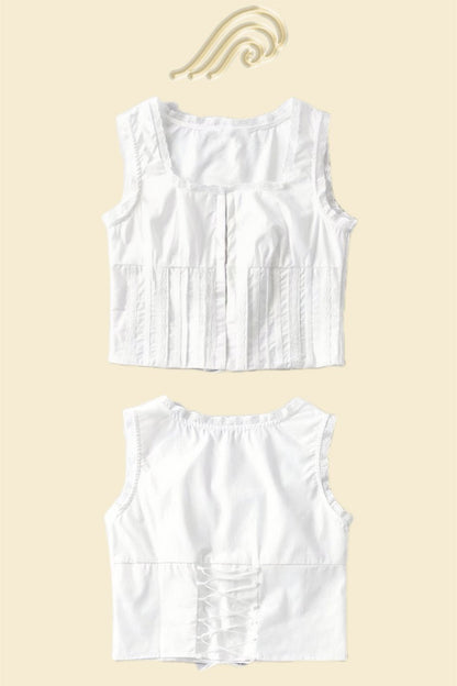 Cora Pleated Lace-up Cotton Tank Top