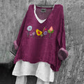 Comstylish Women's Ethnic Floral And Bird Art Linen Long-sleeved Shirt
