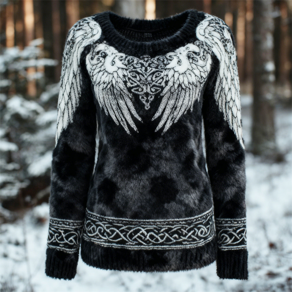 Comstylish Viking Celtic Wing Design Women's Flannel Sweater