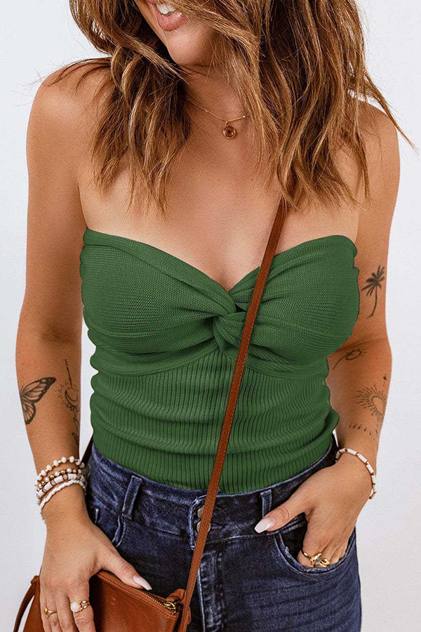 Tube Knit Ribbed Slim Backless Tank Top