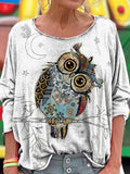 Owl Art Print Casual Long Sleeve T-Shirt