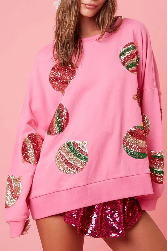 Christmas Egg Sequined Long Sleeve Sweatshirt