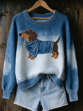 Comstylish Women's Vintage Art Animal Print Cozy Knit Sweater