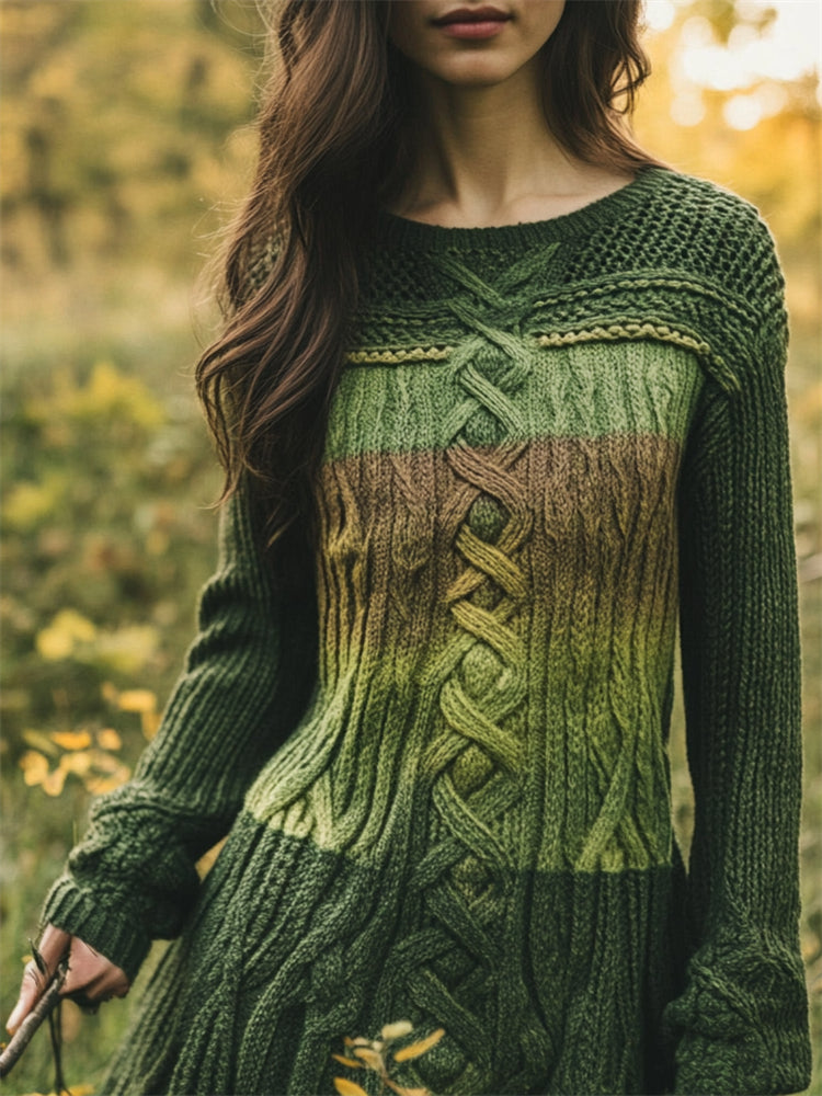 Irish Gradient Celtic Knot Cozy Knit Sweater Midi Dress elevenforest