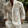 Men's Japanese-style Pine Tree With Cranes Pattern Linen Blend Shirt elevenforest