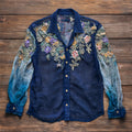 Vintage Boho Floral Embroidery Men's Linen Long Sleeve Shirt elevenforest