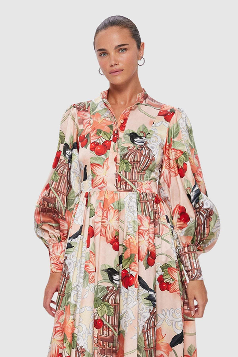 Printed Lantern Sleeve Midi Dress
