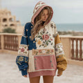 Women's Vintage Bohemian Floral Patchwork Cozy Warm Hoodie elevenforest