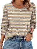 Women's casual three-quarter sleeve buttoned round neck T-shirt 